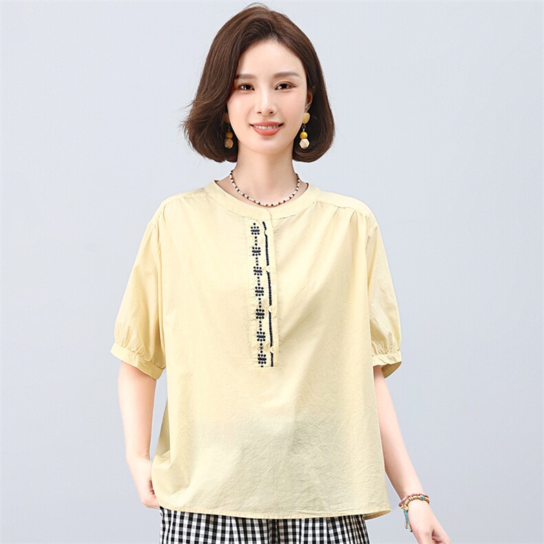 叶笙衣2538宽松刺绣T恤，女装T恤，叶笙衣