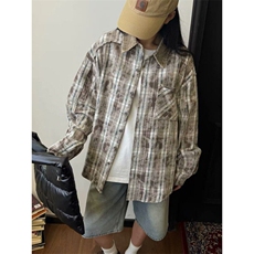 港风格子衬衫宽松外套男女衬衣百搭格子外套，男装衬衫，星座410-7