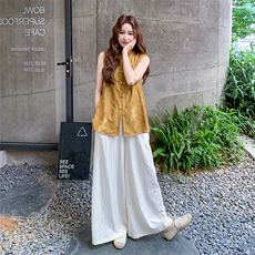 新中式国风套装女2025夏季新款复古气质印花盘扣上衣阔腿裤两件套，女装套装/套裙，浙宝301