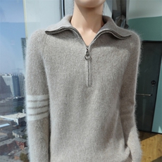 秋冬季新款舒适时尚百搭加厚POLO领貂绒衫，女装针织衫/毛衣，冬贝尔貂绒