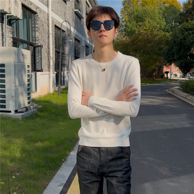 店主风小伙秋冬男纯色圆领套头针织长袖毛衣男士301A-1/M63/P38，男装针织衫/毛衣，星座301A-1