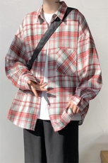 衬衫男秋季新款港风宽松磨毛格子长袖衬衣CS602-特P28无差价，男装衬衫，星座214-3