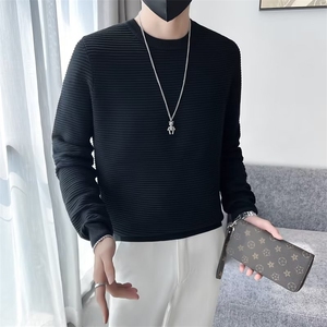 圆领针织衫男秋季2023上衣打底衫线衣潮百搭休闲条纹毛衣男 MY803图片