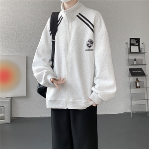 重磅条纹卫衣男开衫大码立领拼接上衣美式运动拉链外套JK5207/P65图片