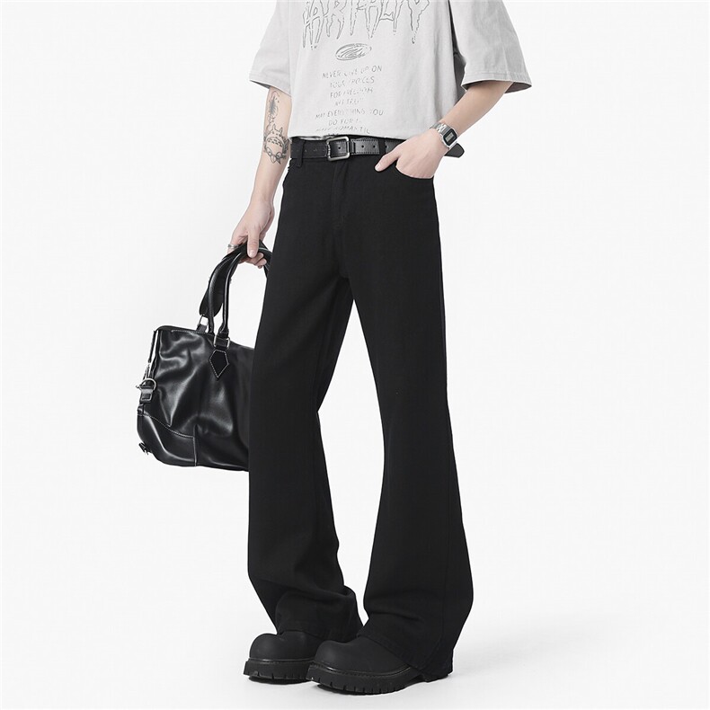 美式水洗弯刀牛仔裤男春夏潮牌渐变宽松阔腿cleanfit休闲微喇裤子，男装牛仔裤，电商D309