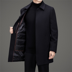 MJ-8895男士双面尼风衣外套休闲翻领羽绒内胆大衣尼克服中长款图片