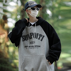 高品质秋款男连帽卫衣字母印花拼色休闲夹克宽松外套WY21P45，男装卫衣，星座1013-1