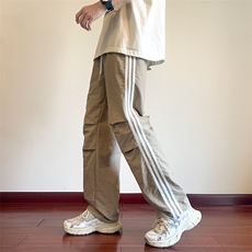 直播数据款春季新款撞色侧条纹伞兵裤宽松直筒休闲裤K501-P32，男装休闲裤，星座914-3