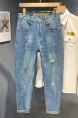 直播春夏新款牛仔裤男微跨弹力破洞薄款休闲长裤NZK955-P75，男装牛仔裤，星座1207-1