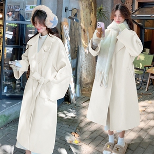 红色双面羊毛呢大衣女过年战袍2025冬季新款宽松毛呢外套p140k218图片