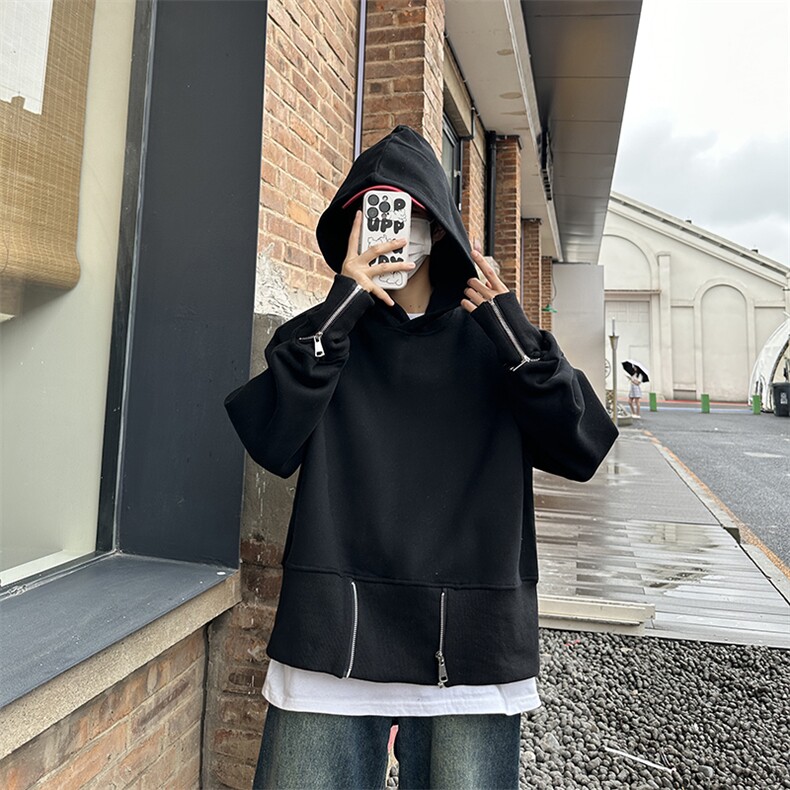 高级感短款拉链设计廓形连帽卫衣男外套机能痞帅上衣WY0878-P45,男装卫衣,星座308B-1