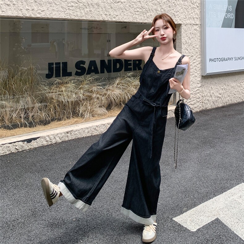 韩版复古牛仔连体裤女2025夏季新款气质时尚高级感显瘦休闲阔腿裤,女装套装/套裙,2C239