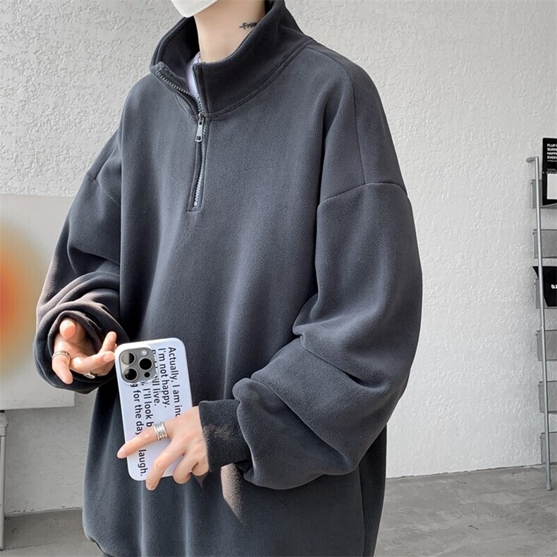 M-8XL秋冬半拉链卫衣摇粒绒大码学生复古外套立领上衣WY5105/P58,男装卫衣,电商B238