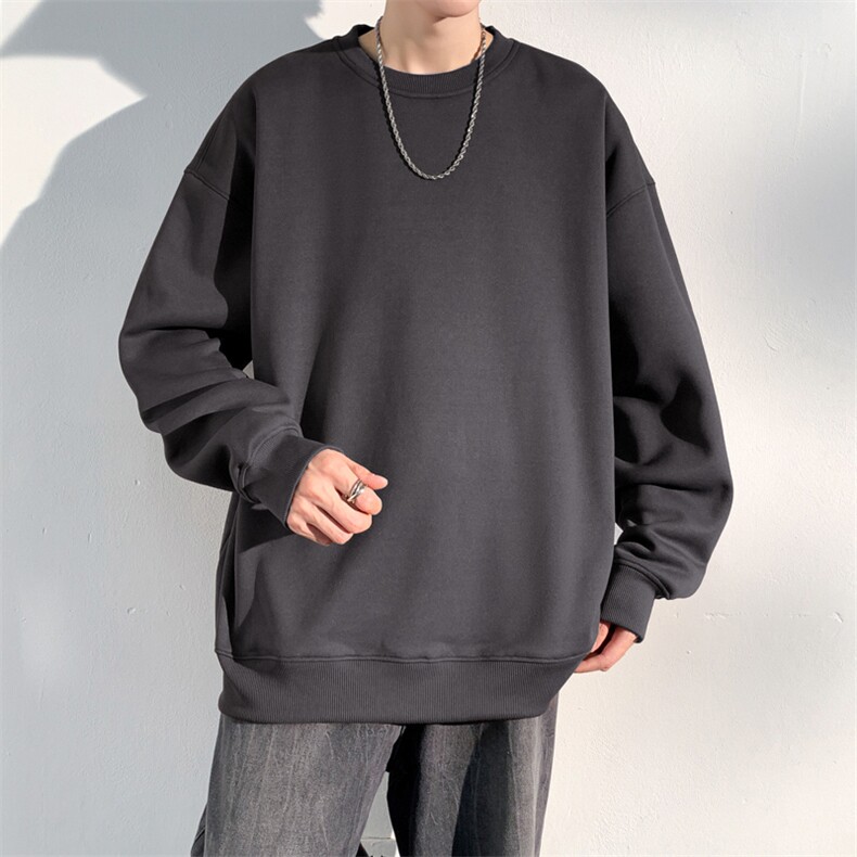 抖音得物高品质二开支持退换25秋冬全棉宽松圆领纯色卫衣HM07,男装卫衣,电商A486