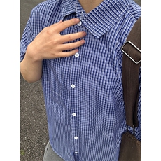 格子衬衫春夏美式短袖衬衫港风情侣装休闲衬衣CS286-P30，男装T恤，星座301C-5