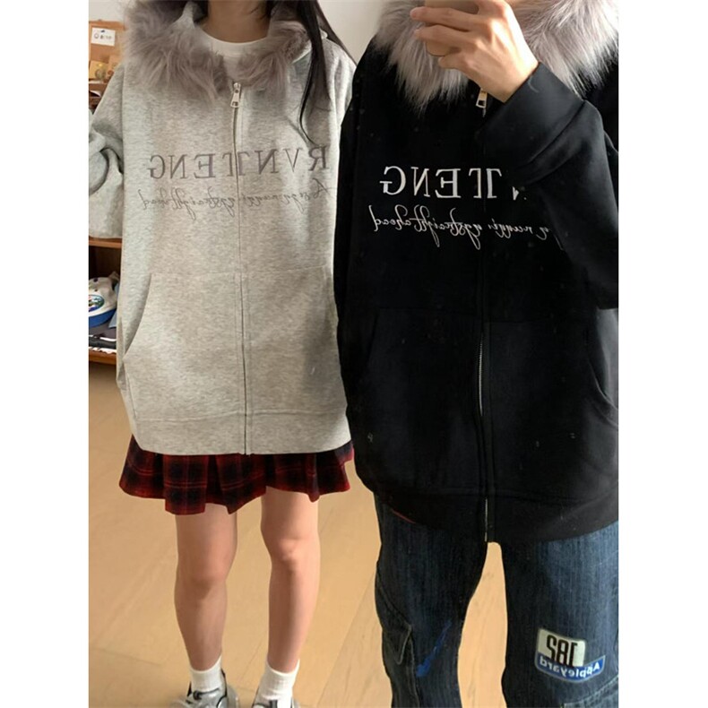 毛领连帽卫衣开衫男女秋季新款宽松bf美式街头慵懒感外套W136,男装卫衣,星座1116A（原606A-3）