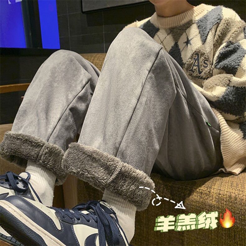 羊羔毛加绒加厚得物二开休闲裤白底平铺图现货C323-1-JR8886-P55,男装卫衣,电商C323-1