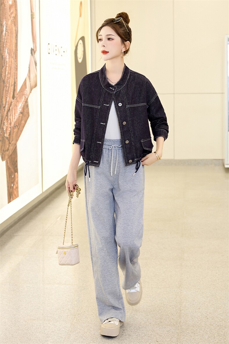 牛仔外套女春秋短款2025年新款设计感休闲宽松立领夹克小个子上衣,女装套装/套裙,江南女神