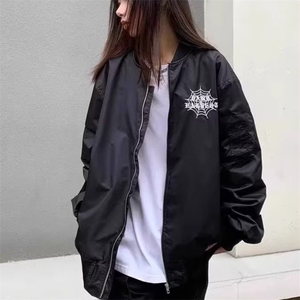 美式复古蜘蛛棒球服外套男女春秋季潮牌飞行员夹克宽松常规情侣图片