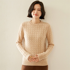 加厚彩点纱纯山羊绒衫女圆领毛衣秋冬扭花套头百搭针织打底衫，女装羊绒衫，纳丰羊绒