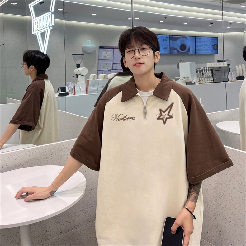 港风重磅全棉撞色插肩袖polo衫短袖男T恤GP3190-p45控78,男装Polo衫,电商B370