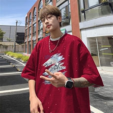 可48小时发货支持抖音得物来样二开美式满天星亮片短袖T恤MTX723，男装T恤，电商A486-1