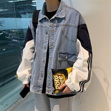 秋季假两件ins牛仔夹克潮牌欧美街头嘻哈宽松工装外套W1339-P60，男装夹克，星座512-4