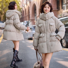 高端洋气超好看抽绳收腰羽绒服女2024冬季新款显瘦白鸭绒保暖外套，女装羽绒服，悦祺