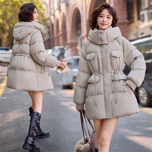 高端洋气超好看抽绳收腰羽绒服女2024冬季新款显瘦白鸭绒保暖外套图片