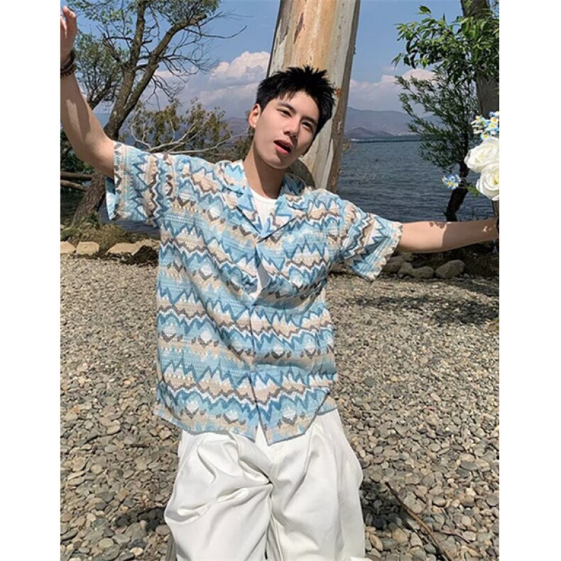 美式潮牌度假穿搭海岛衬衫短袖花衬衣宽松日系休闲上衣男CJ52,男装T恤,星座1116A（原606A-3）