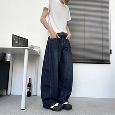 美式vibe复古弯刀廓形牛仔裤男女春夏新款阔腿坠感拖地裤N731-P52，男装牛仔裤，星座308B-1