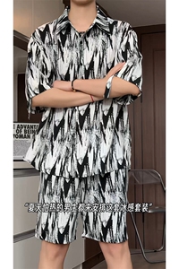 1短袖衬衫男+短裤男套装男100%聚酯纤维M-5XL大码TZ78721P50控98图片