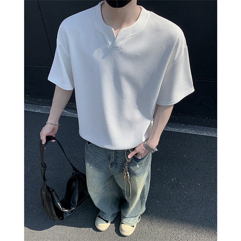 A17-特P20华夫格亨利领短袖T恤男,男装T恤,电商B369（原A024）