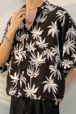 夏季冰丝花衬衫男海边沙滩短袖男潮流ins宽松花衬衣CS801-P35，男装T恤，电商A062