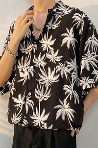 夏季冰丝花衬衫男海边沙滩短袖男潮流ins宽松花衬衣CS801-P35图片