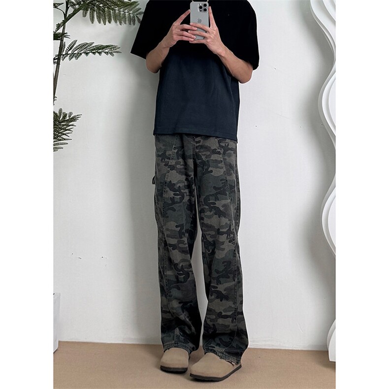 美式街头嘻哈重磅迷彩拼接工装牛仔裤,男装牛仔裤,星座310A-4