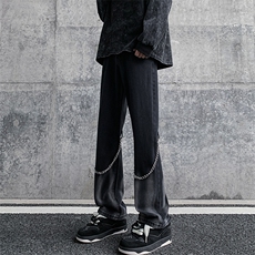 现货高街vibe黑色扎染设计感链条修身微喇牛仔裤男K880-P55控78，男装牛仔裤，星座205