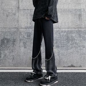 现货 高街vibe黑色扎染设计感链条修身微喇牛仔裤男K880-P55 控78图片