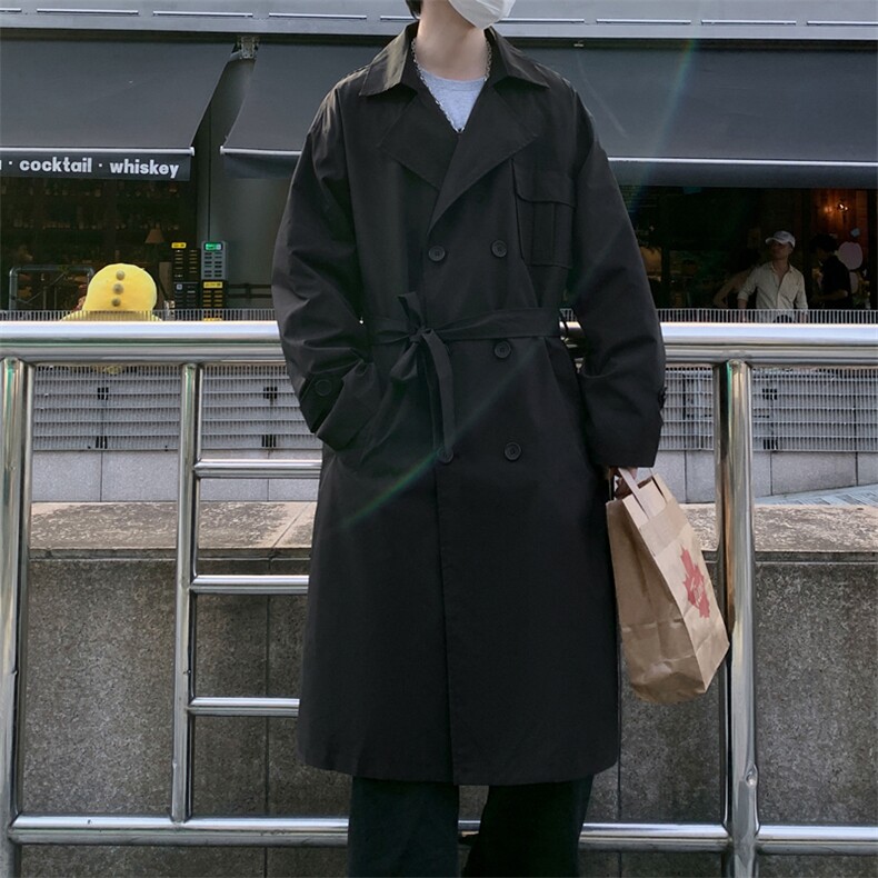 FY9081/P80秋装新款风衣外套男韩版中长款双排扣过膝男士宽松上衣,男装风衣,电商A141