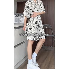 短袖衬衫男+短裤男套装男100%聚酯纤维M-5XL大码TZ78709P50控98，男装牛仔裤，星座226-1