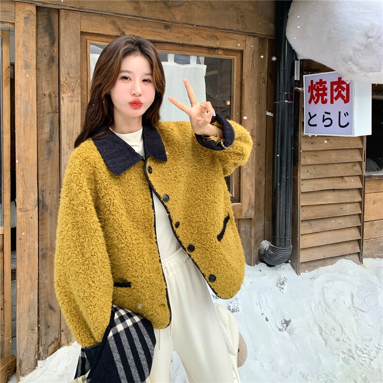 现设计感撞色小香风皮毛一体外套2613P195K298,女装短外套,2C029