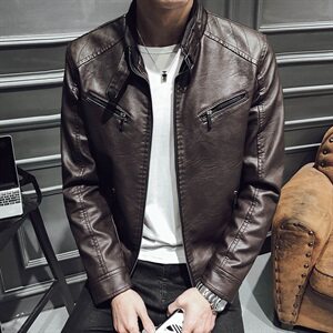 新款男士时尚百搭PU皮衣外贸韩版修身保暖加绒机车J图片