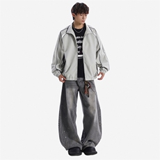 潮牌美式撞色拼接运动立领外套男宽松百搭夹克JK01572-P75，男装夹克，星座308B-2