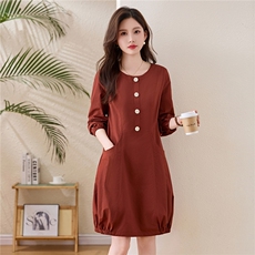 春装新款时尚优雅全棉春秋长袖花苞裙，女装连衣裙，姿衣坊
