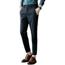 A1952021秋冬磨毛长裤男式裤子修身休闲裤英伦-毛呢-黑色，男装休闲裤，电商A211
