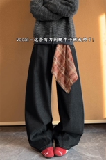 可拆卸格子方巾弯刀牛仔裤男潮牌高街廓形长裤N6461-特P43控85，男装牛仔裤，电商A001-1
