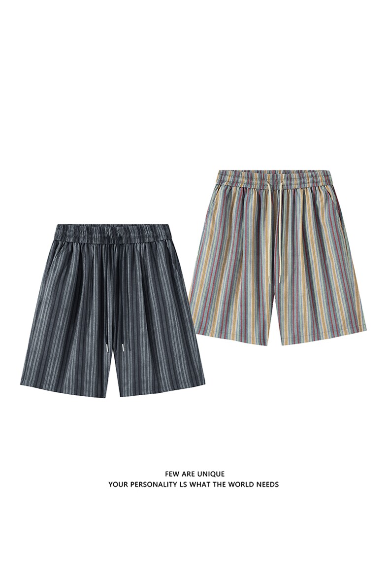 抖音品质夏季新款日系复古条纹冰丝短裤男宽松休闲-A2126TP22控38,男装牛仔裤,电商B241
