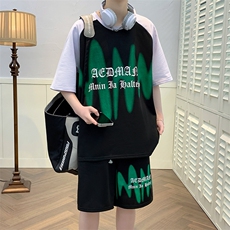 新款夏季短袖T恤冰丝套装港风透气凉爽宽松休闲潮流男装TZ323P48，男装休闲套装，电商A086