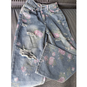 现货  印花 破洞蓝色牛仔裤5087-P55图片