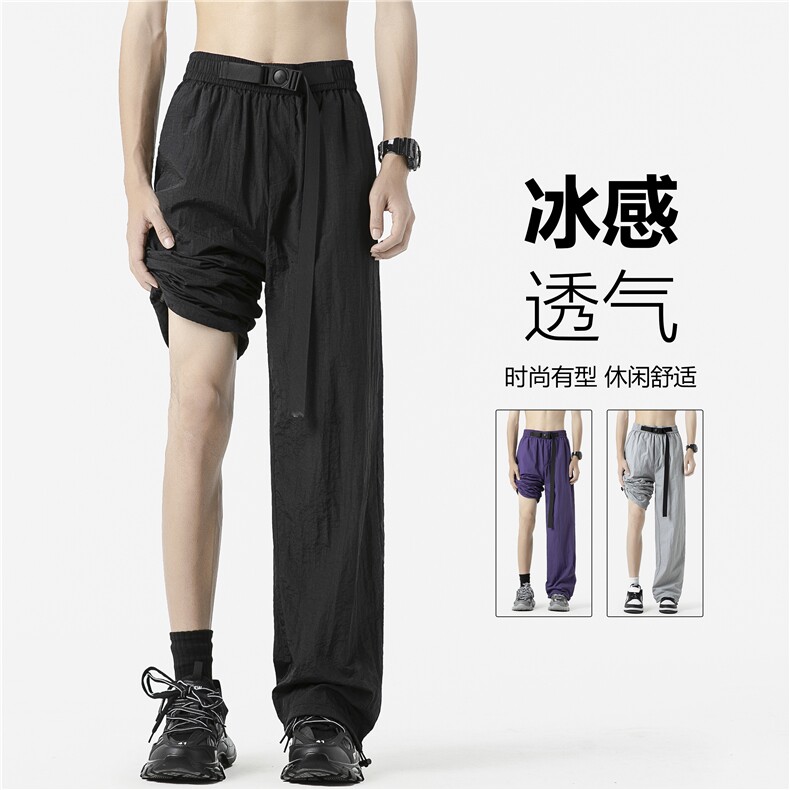 2024夏季新款冰丝透气腰带宽松阔腿休闲裤B315-K24128-特p30控58,男装休闲裤,电商B315